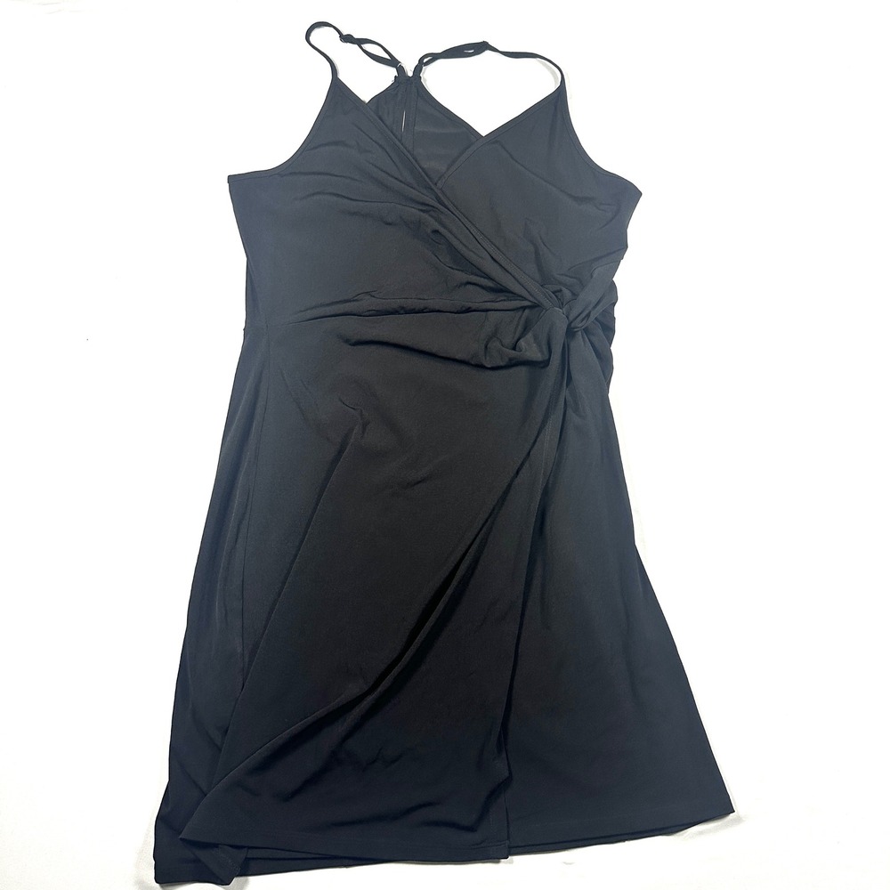 BCBGeneration Black Faux Wrap Mini Dress Side Knot YDH65P96-001 Size L NEW